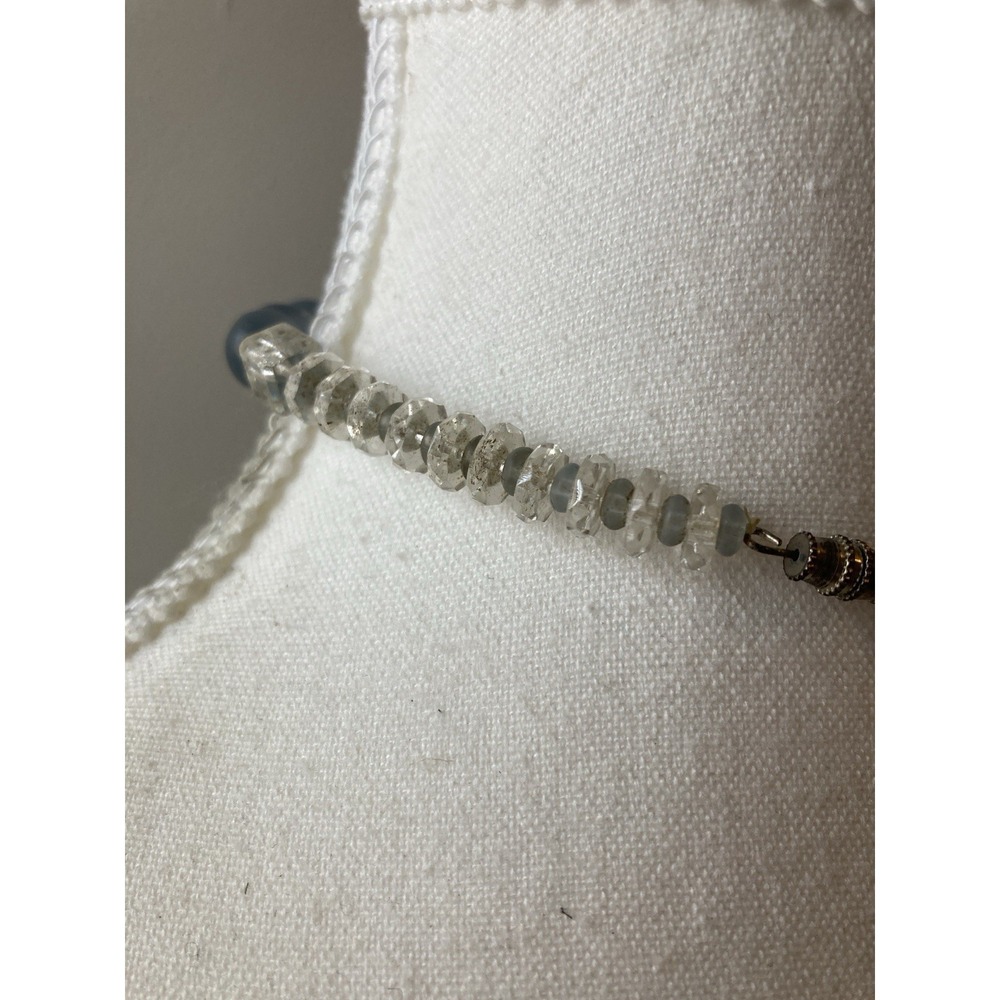 Vintage Blue Frosted Glass Bead Choker Necklace Faceted Spacer Beads Small - Picture 6 of 7